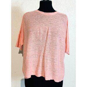 Eileen Fisher Coral Lightweight Knit Short Sleeve Top Organic linen S/P